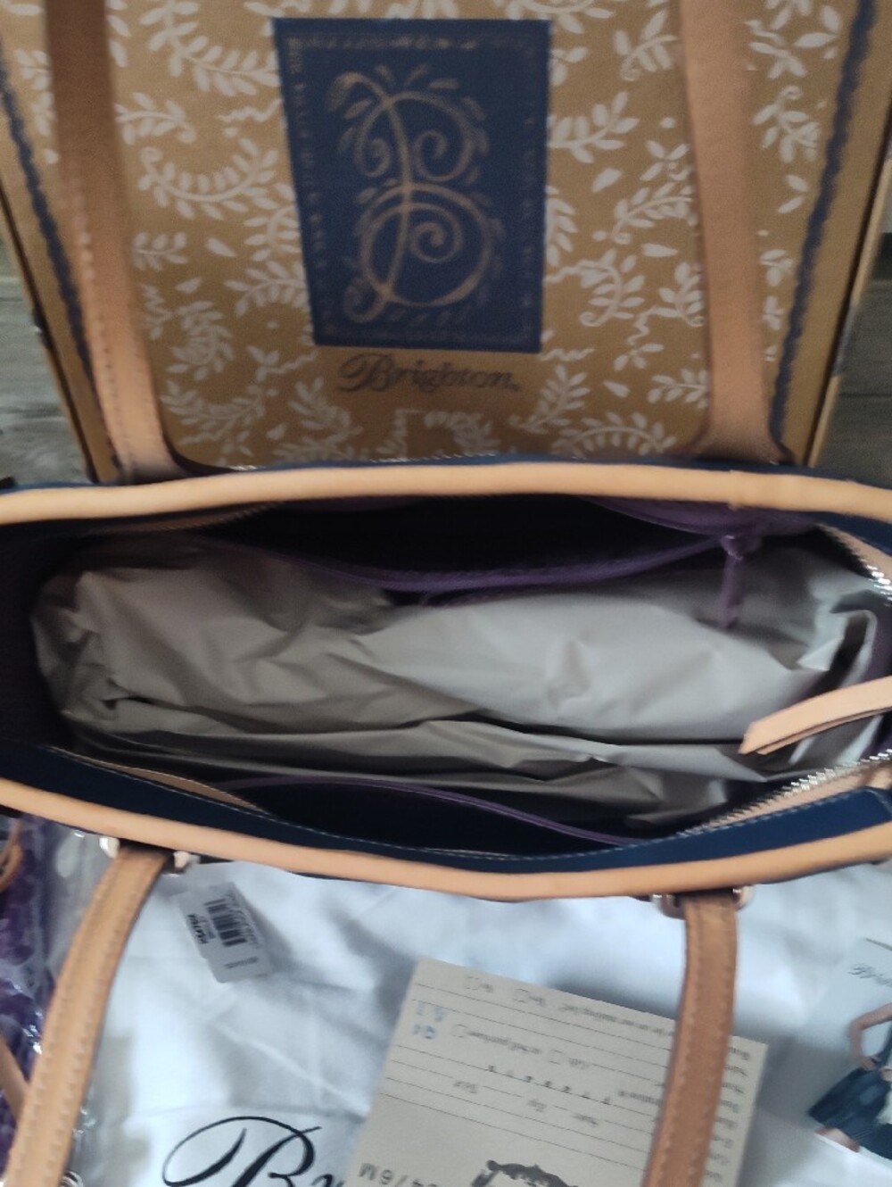 Brighton Navy and Tan Pattern Tote - Picture 5 of 8